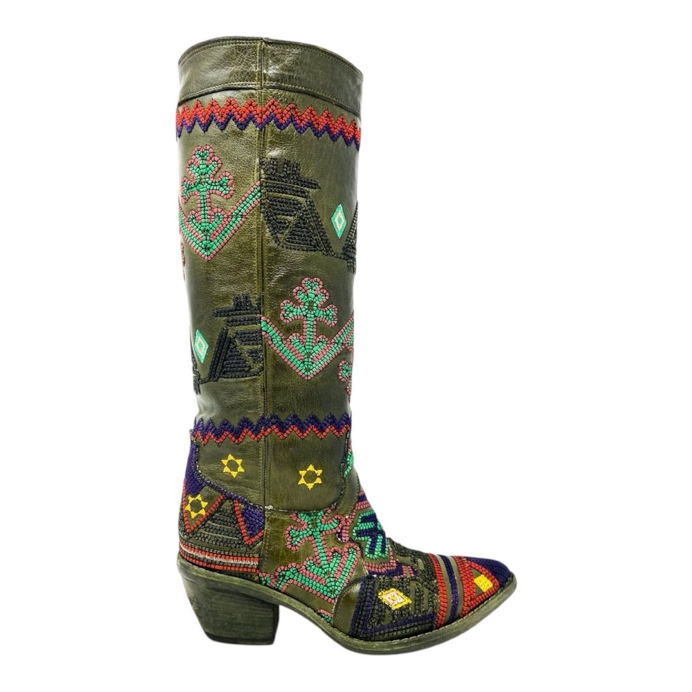 Marco Delli Dallas High Embroidered Tall Boots Olive Green 38 NWT $1295 Sold Out